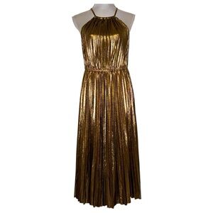 Chelsea 28 Metallic Pleated Midi Halter Dress